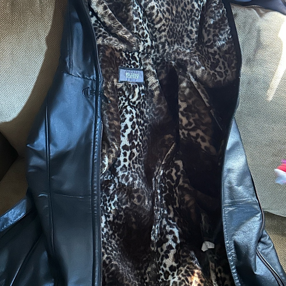 Wilsons Leather Black Jacket with Leopard Print Lining